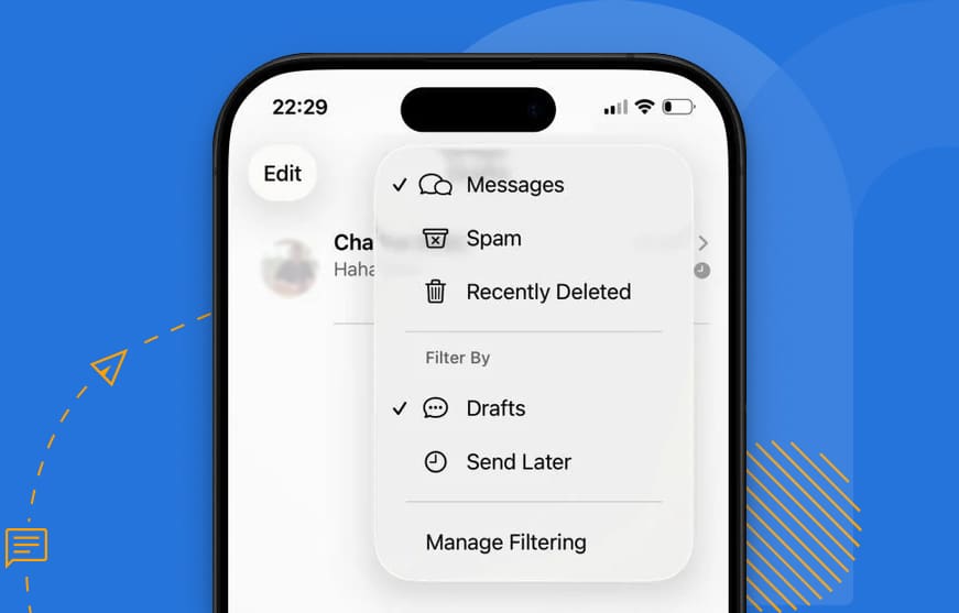 iOS 26 inbox dropdown menu screenshot